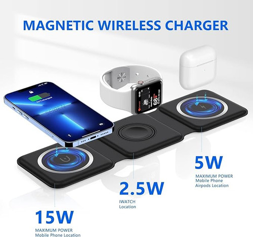 23W 3 in 1 Magnetic Foldable MagSafe Compatible Qi2 Wireless Charger for iPhone - Image 6